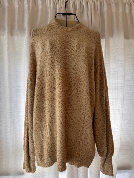 Chico's Sweaters - Chico's Fuzzy Mock Neck Leopard Print  Tunic Sweater in Camel Size 2